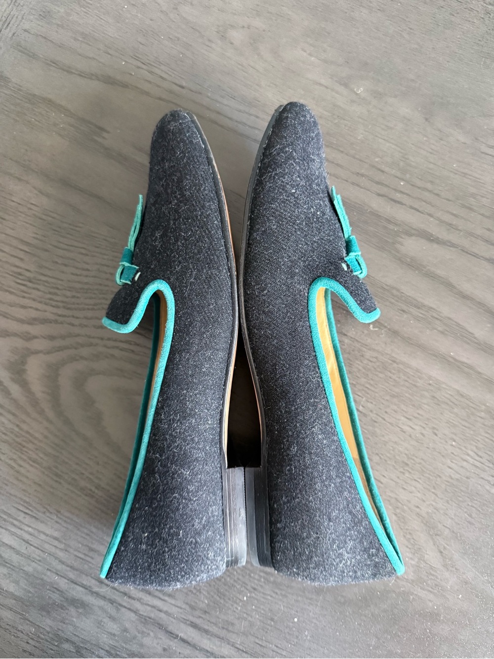 Cole Haan Women’s Tassel Smoking Loafers Blue Wool Teal Trim Size 10B - Picture 3 of 10
